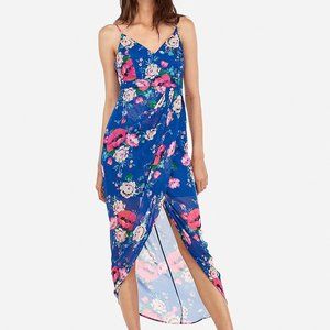 Express Floral Chiffon Wrap Blue Maxi Dress XS